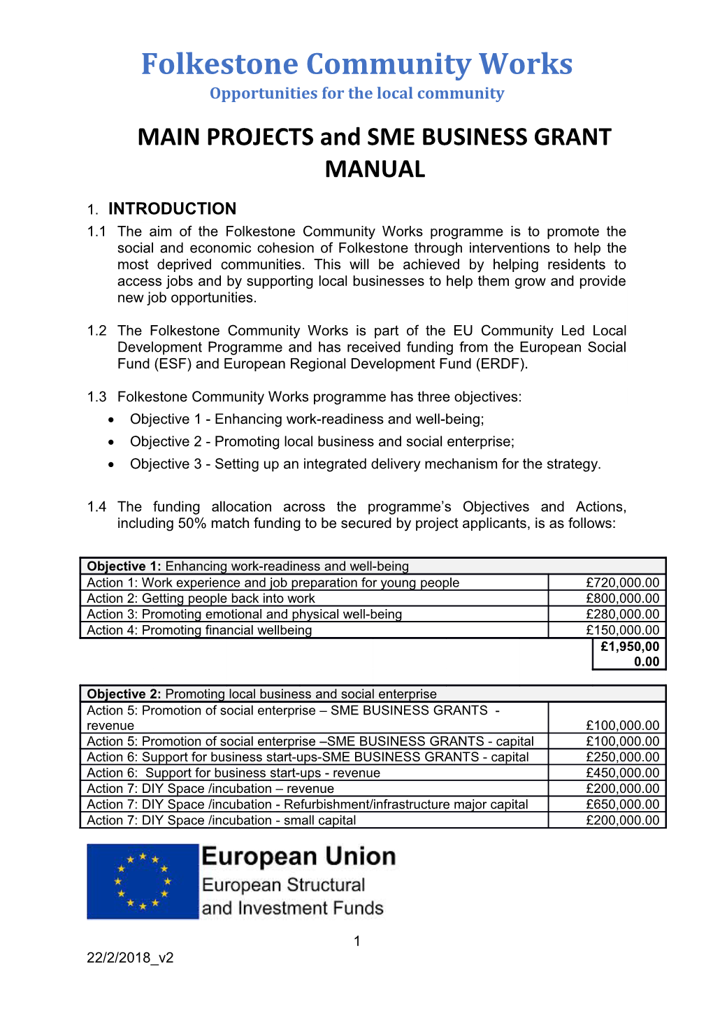 MAIN PROJECTS and SME BUSINESS GRANT MANUAL