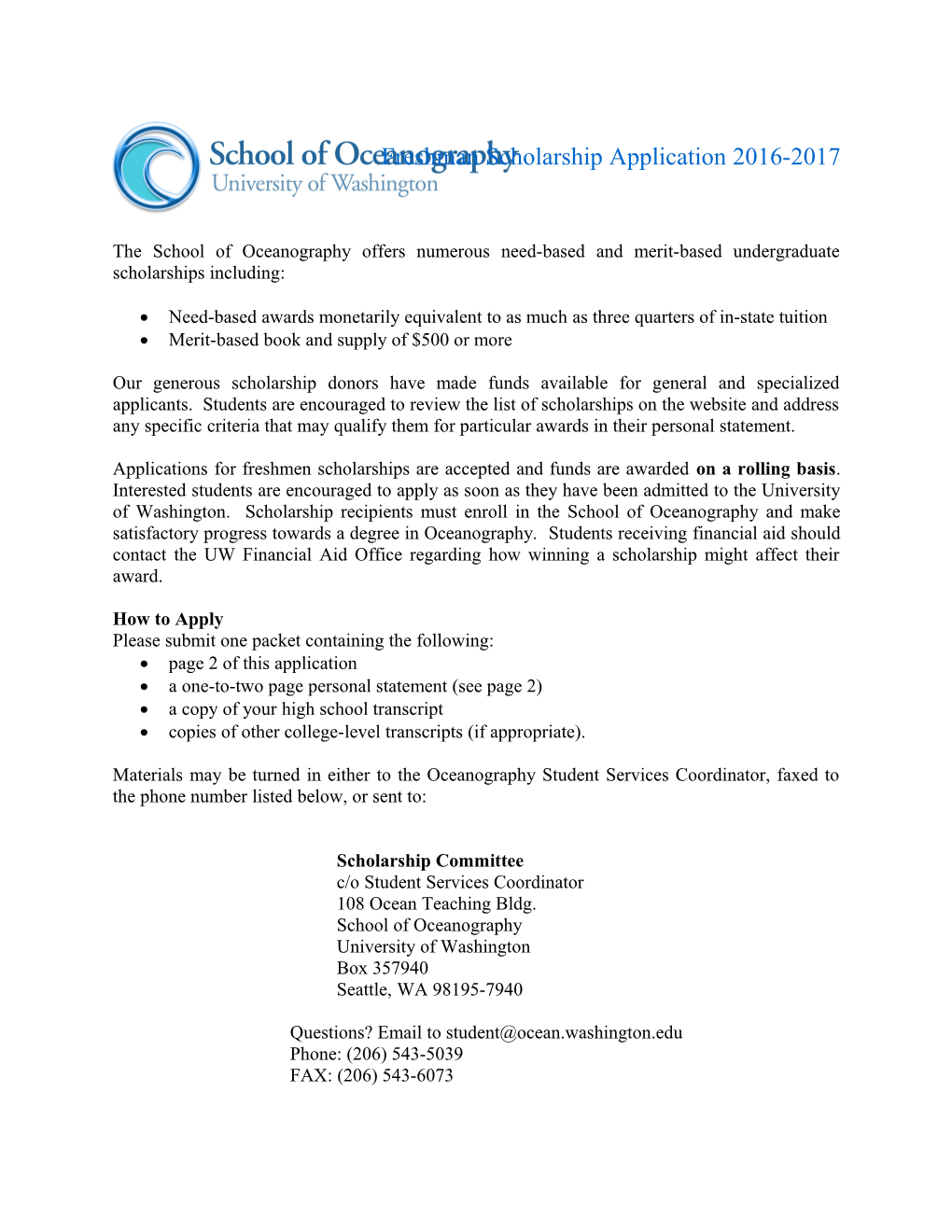 Undergraduate Scholarship Opportunities