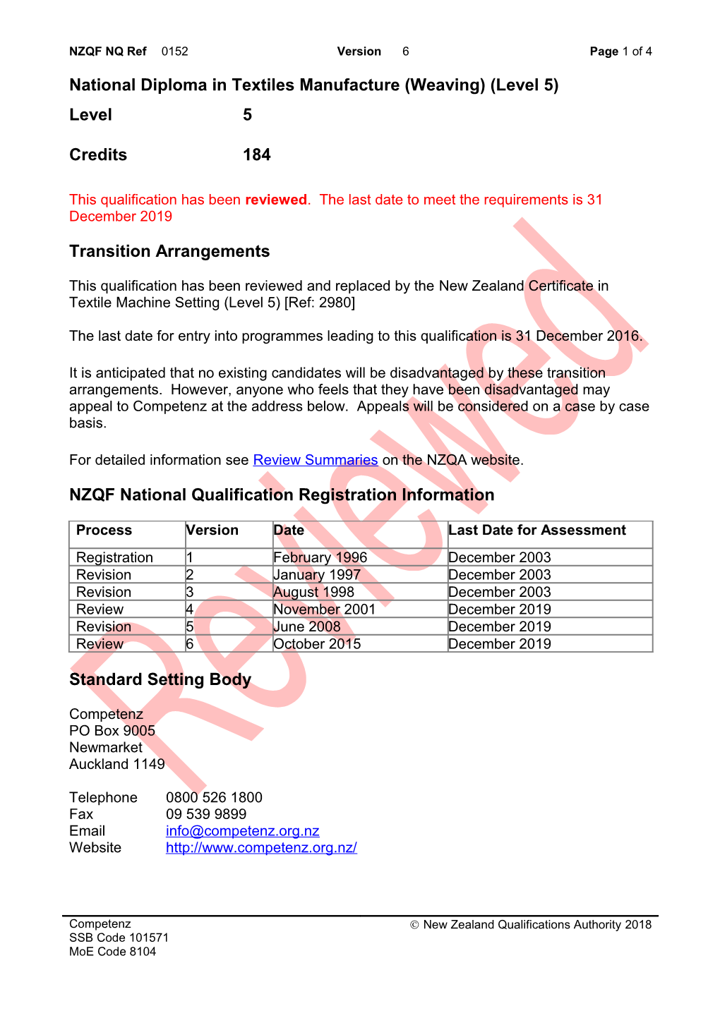 0152 National Diploma in Textiles Manufacture (Weaving) (Level 5)