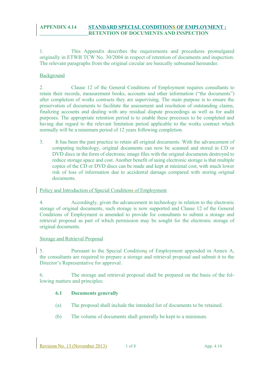 Appendix 4.14Standard Special Conditions of Employment