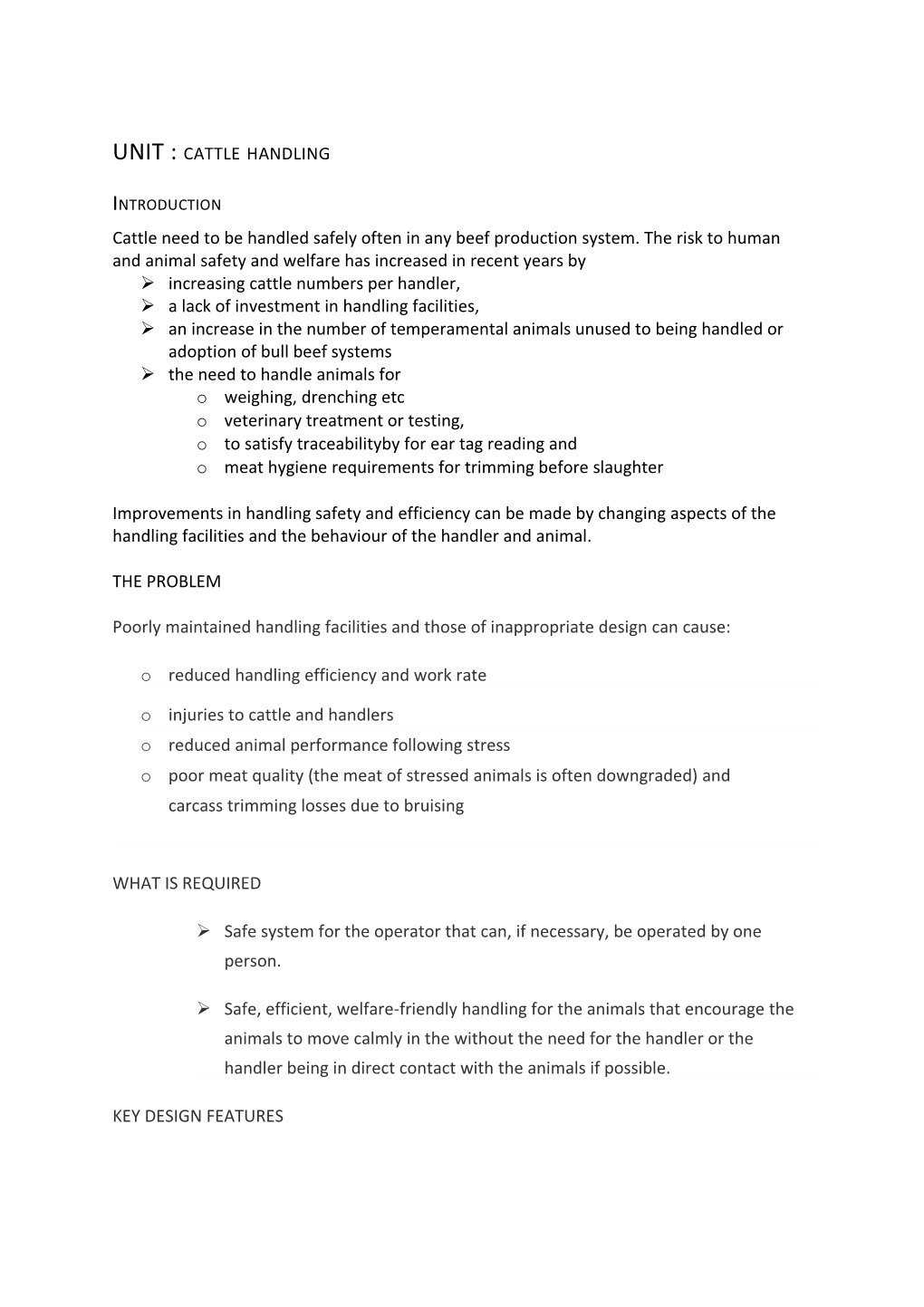 UNIT : Cattle Handling