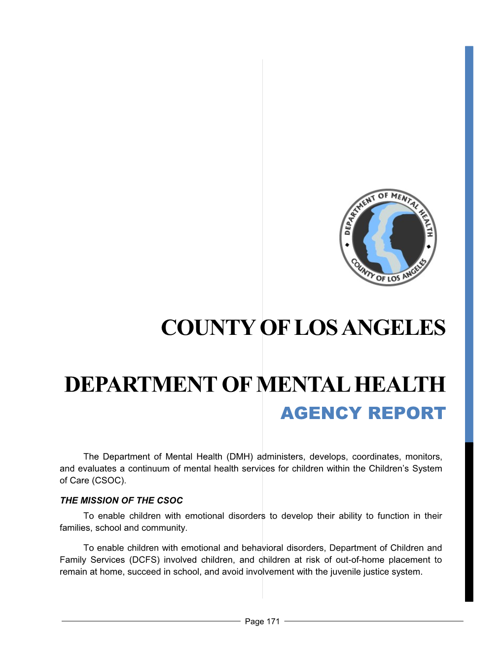 Department of Mental Health Report