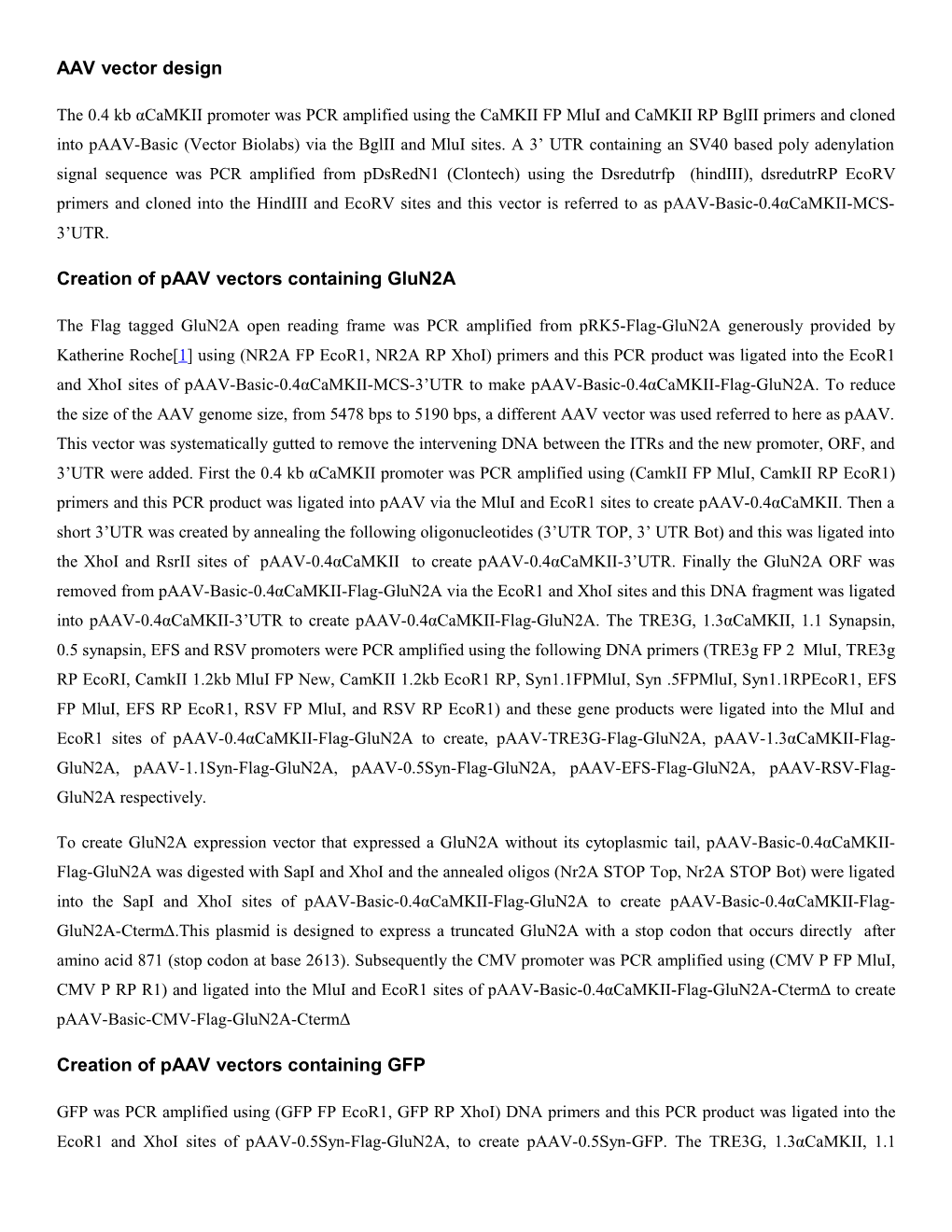 Creation of Paav Vectors Containing Glun2a