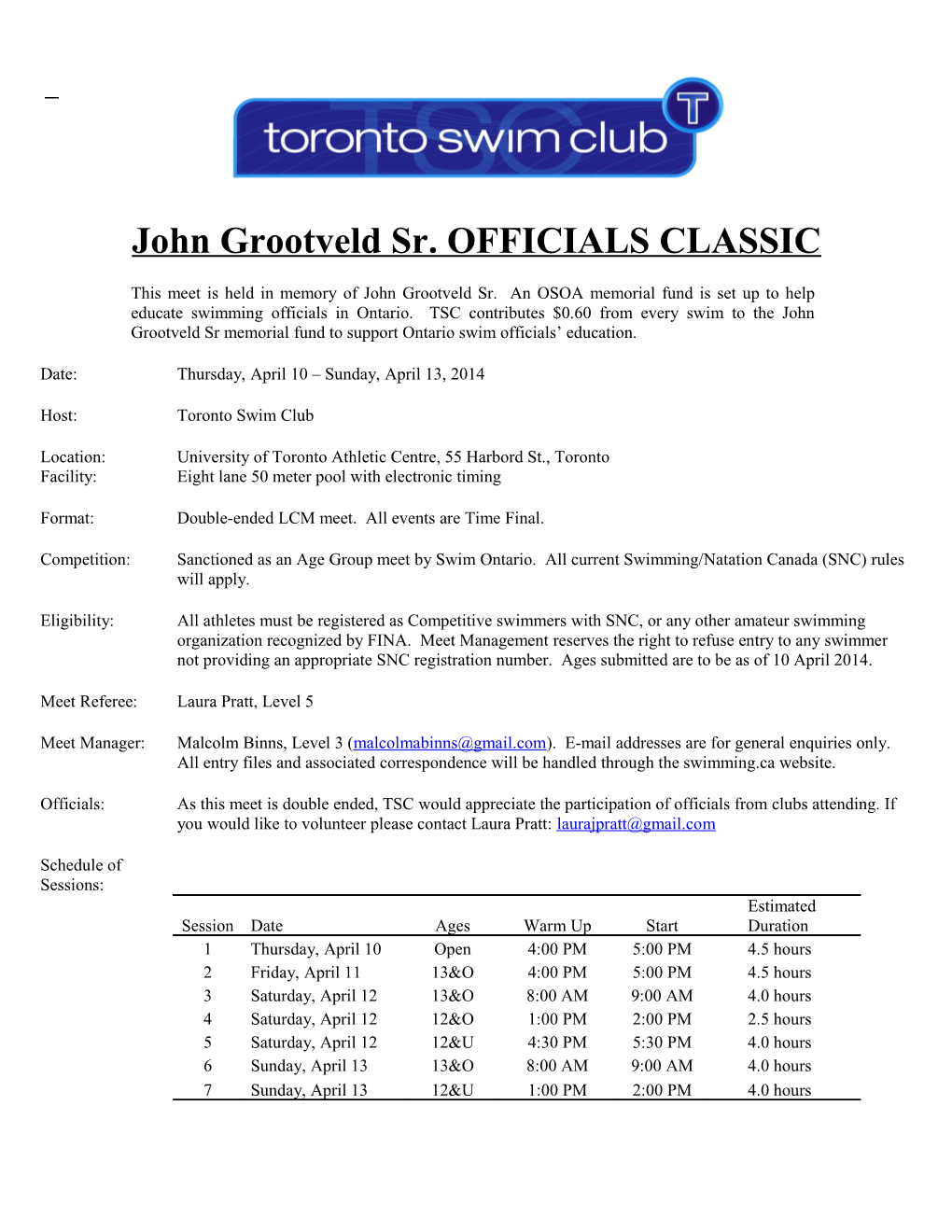 John Grootveld Sr Memorial Swim Meet