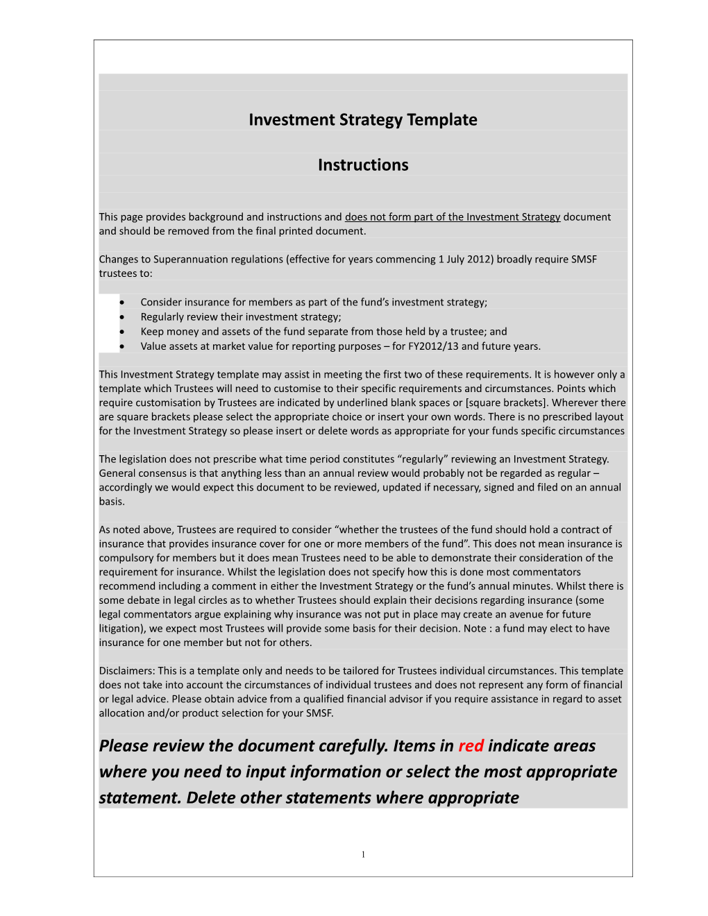 Investment Strategy Template