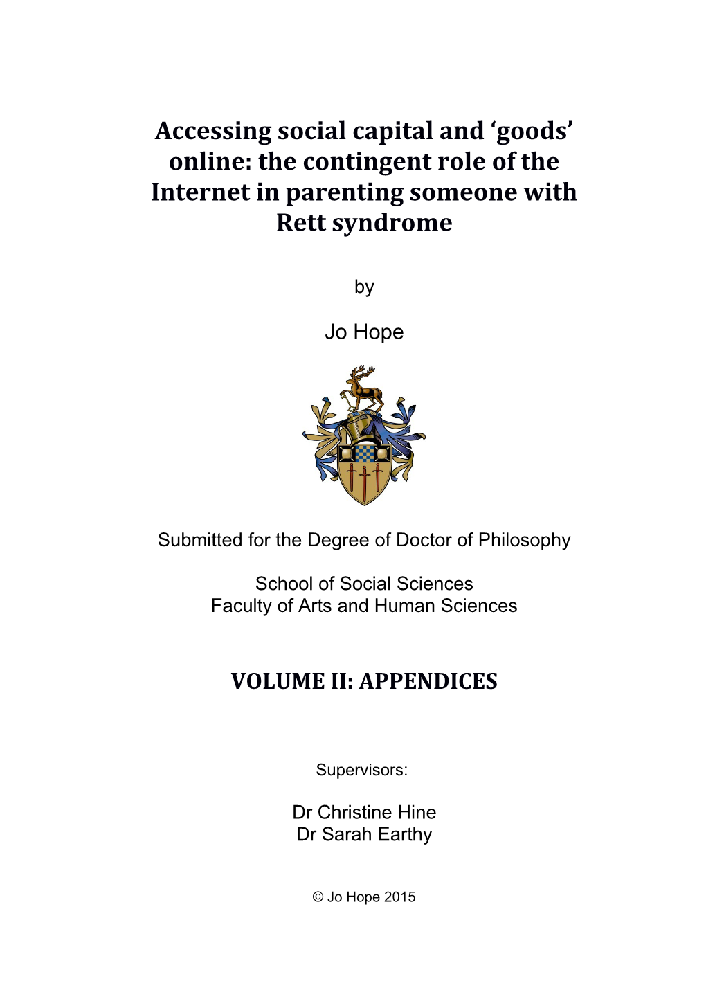 Submitted for the Degree of Doctor of Philosophy