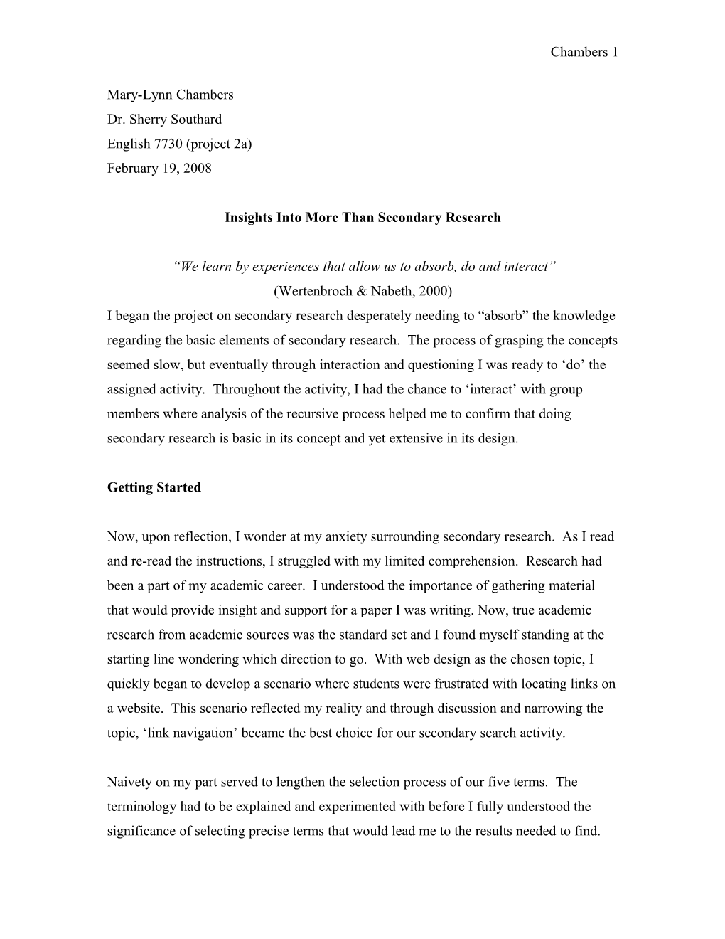 Reflection Paper on Secondary Research Project
