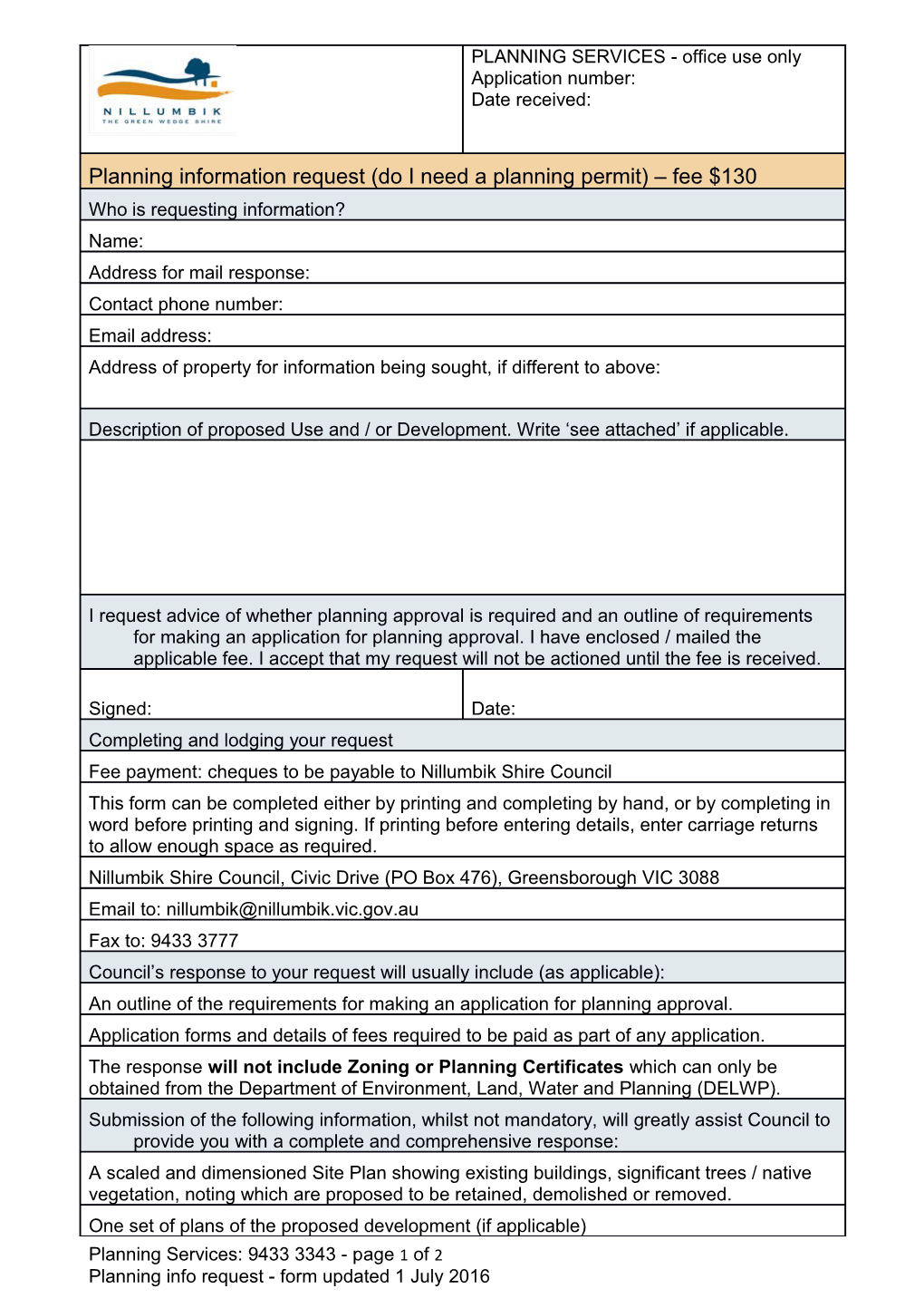 Request If Planning Permit Required