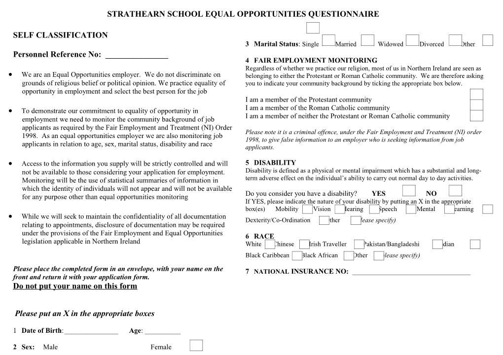 Strathearn Schoolequal Opportunities Questionnaire