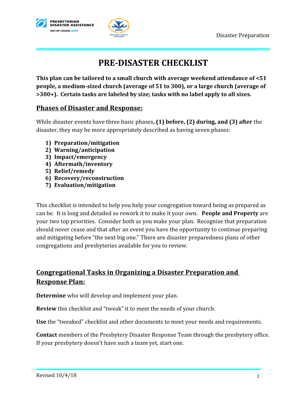 Pre-Disaster Checklist
