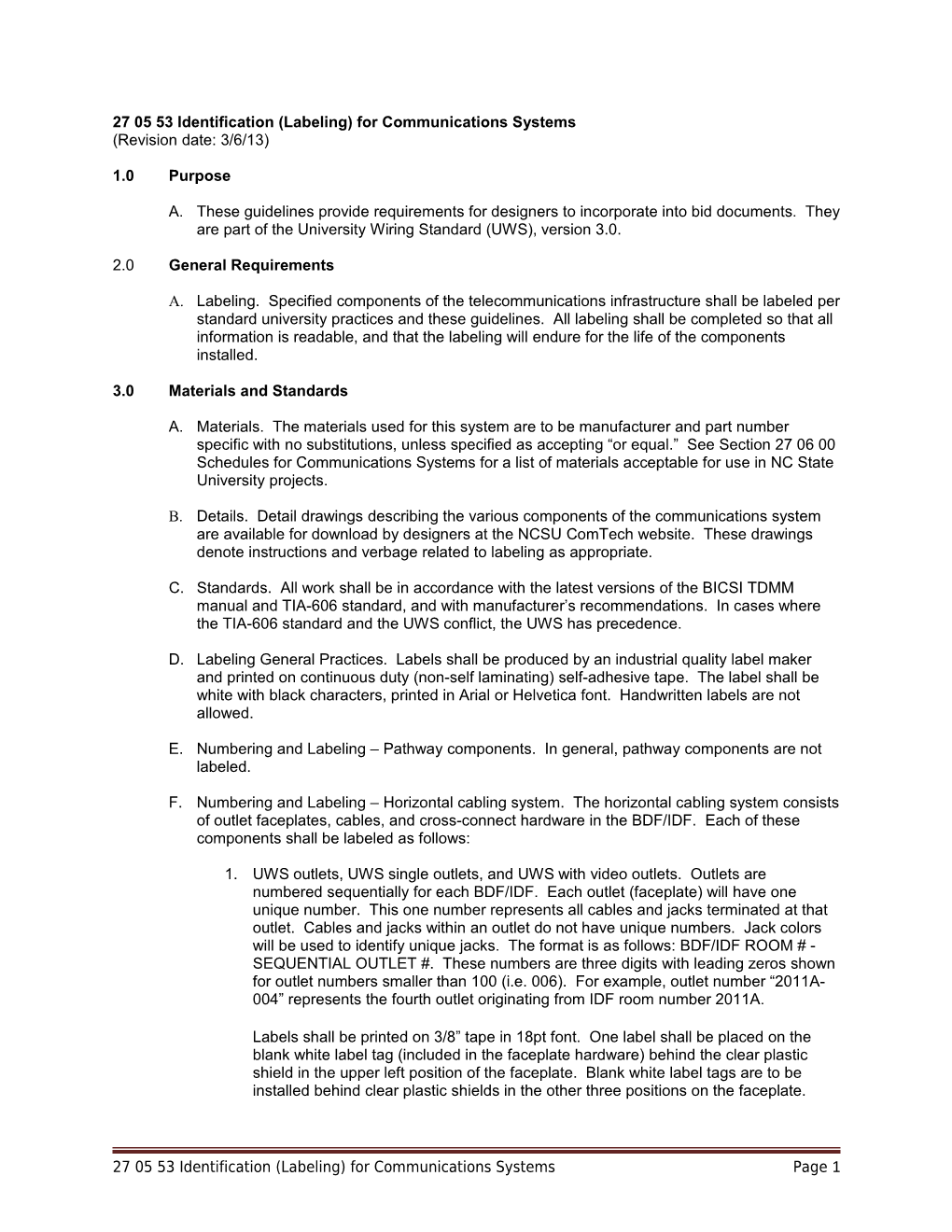 27 0553Identification (Labeling) for Communicationssystems