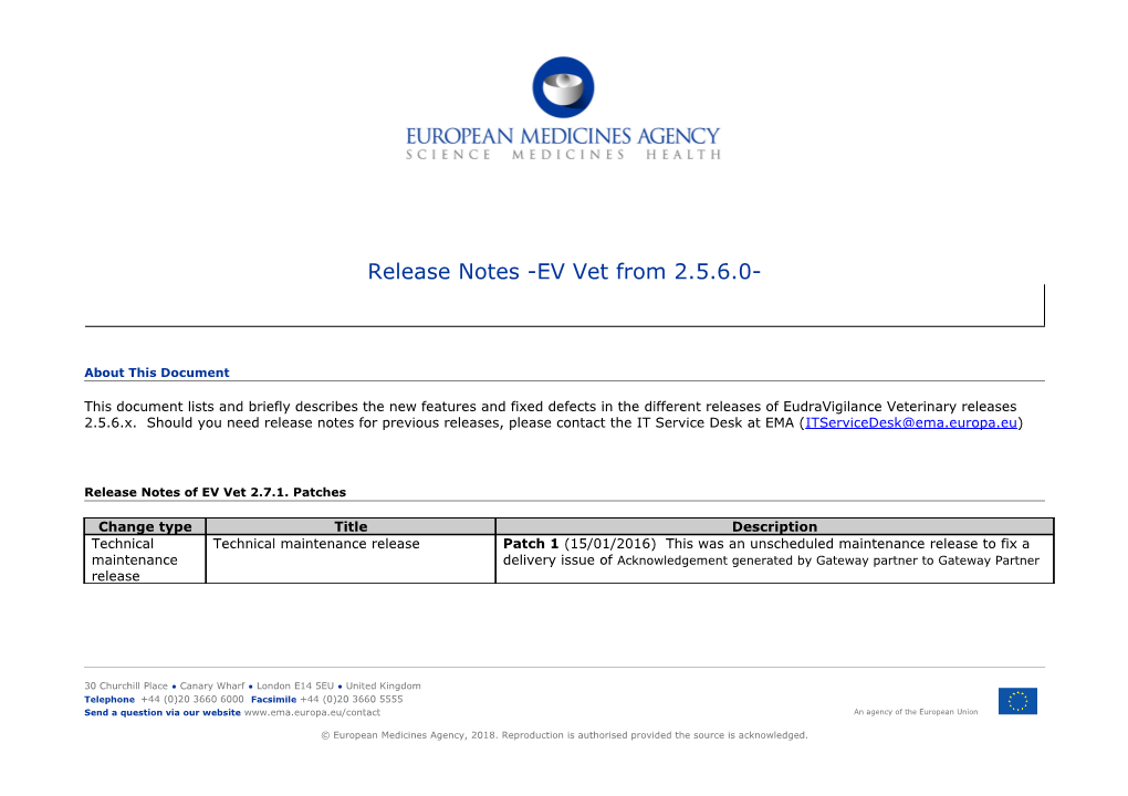 Release Notes -EV Vet from 2.5.6.0