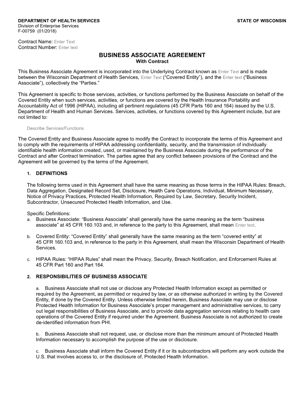 Business Associate Agreement - with Contract