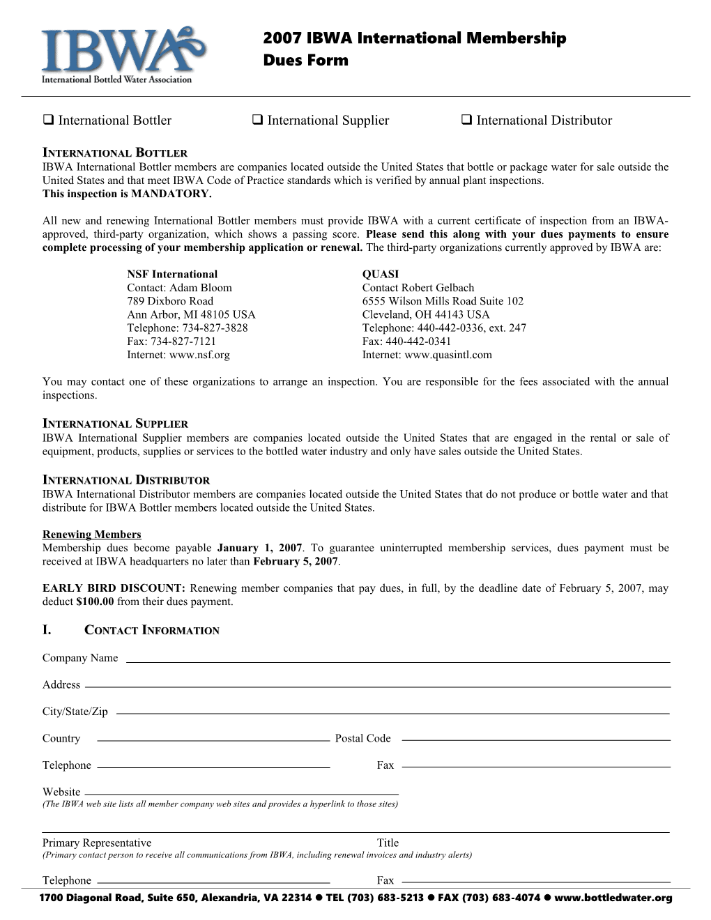 IBWA US Bottler Membership Application