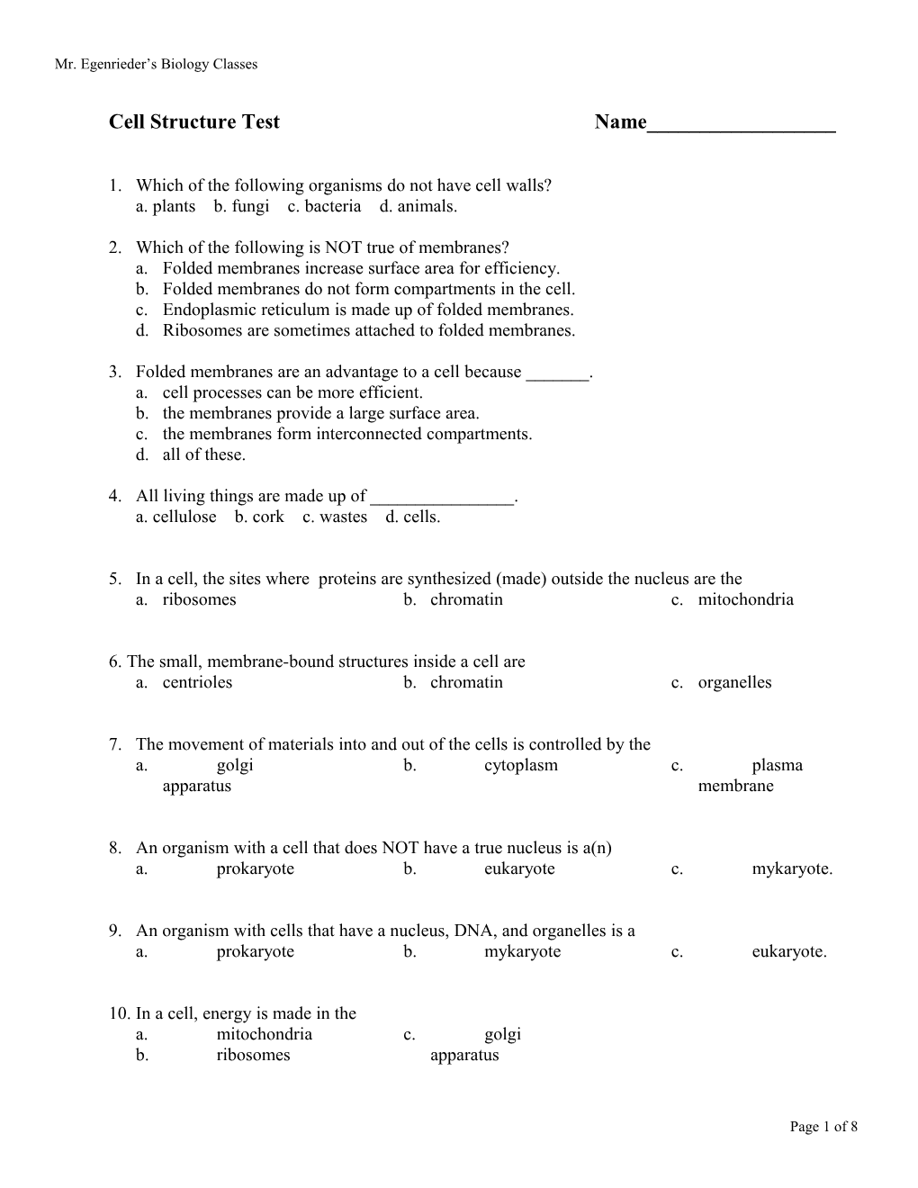 Chitin Is a Component of ______ Cell Walls