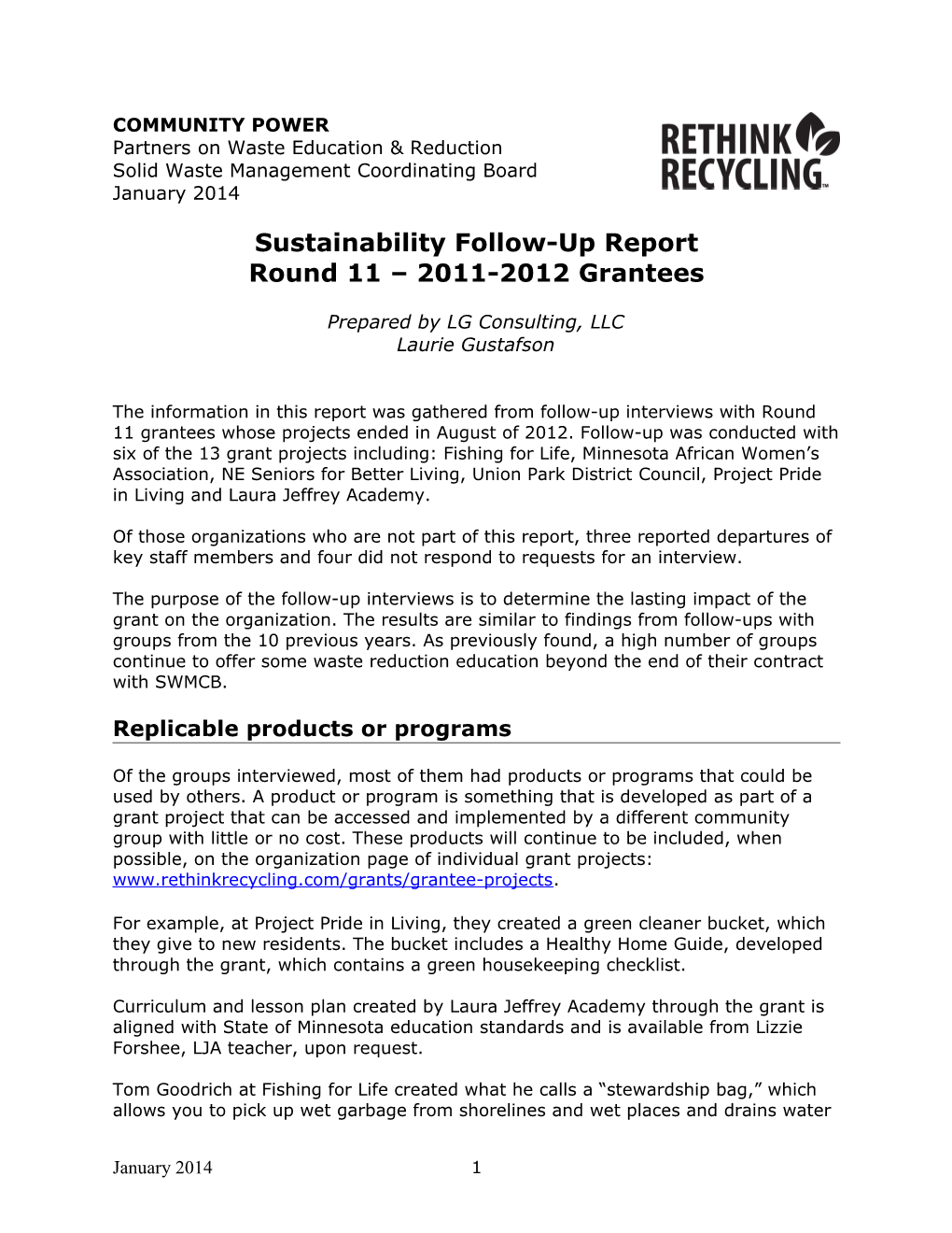 Sustainability Follow-Up Report