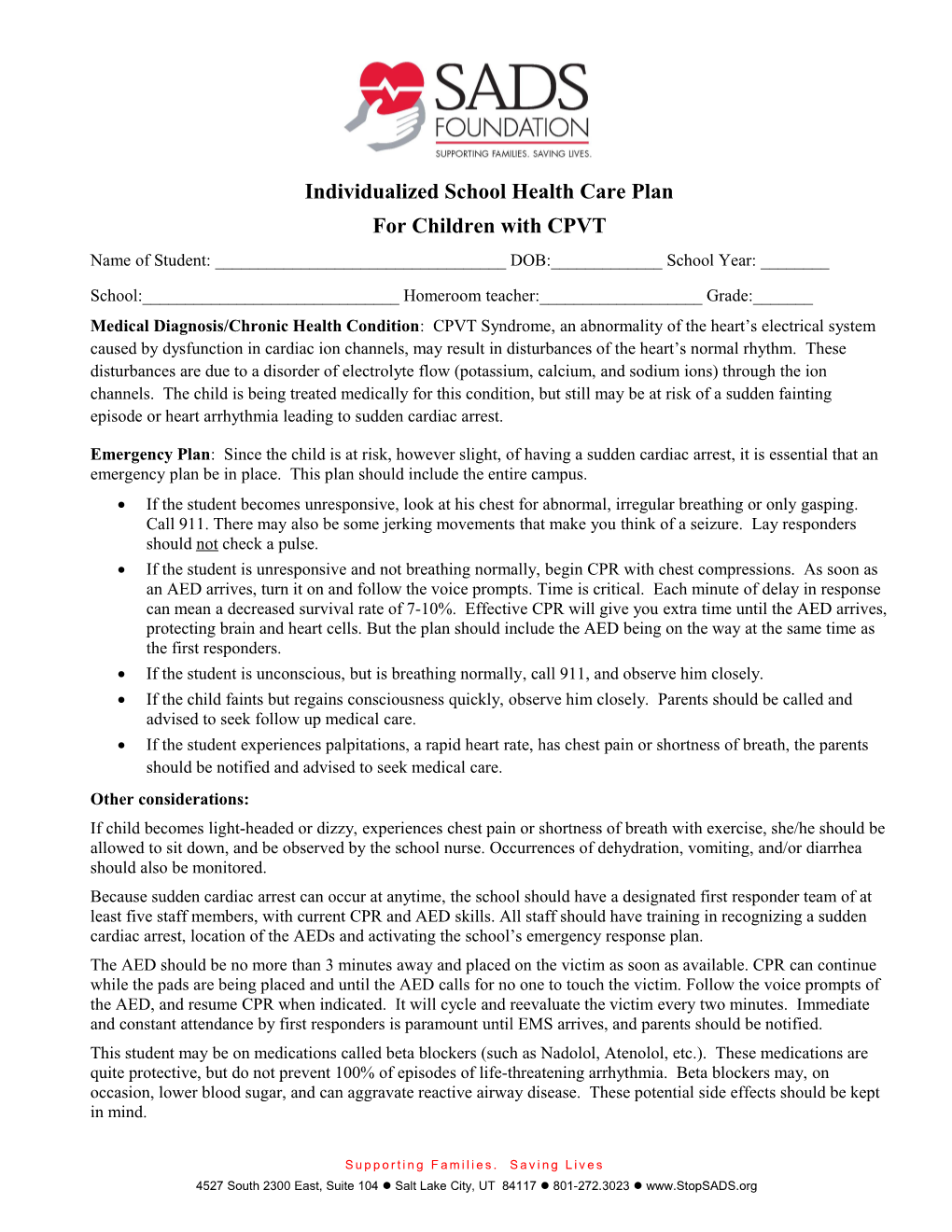 Individualized School Health Care Plan