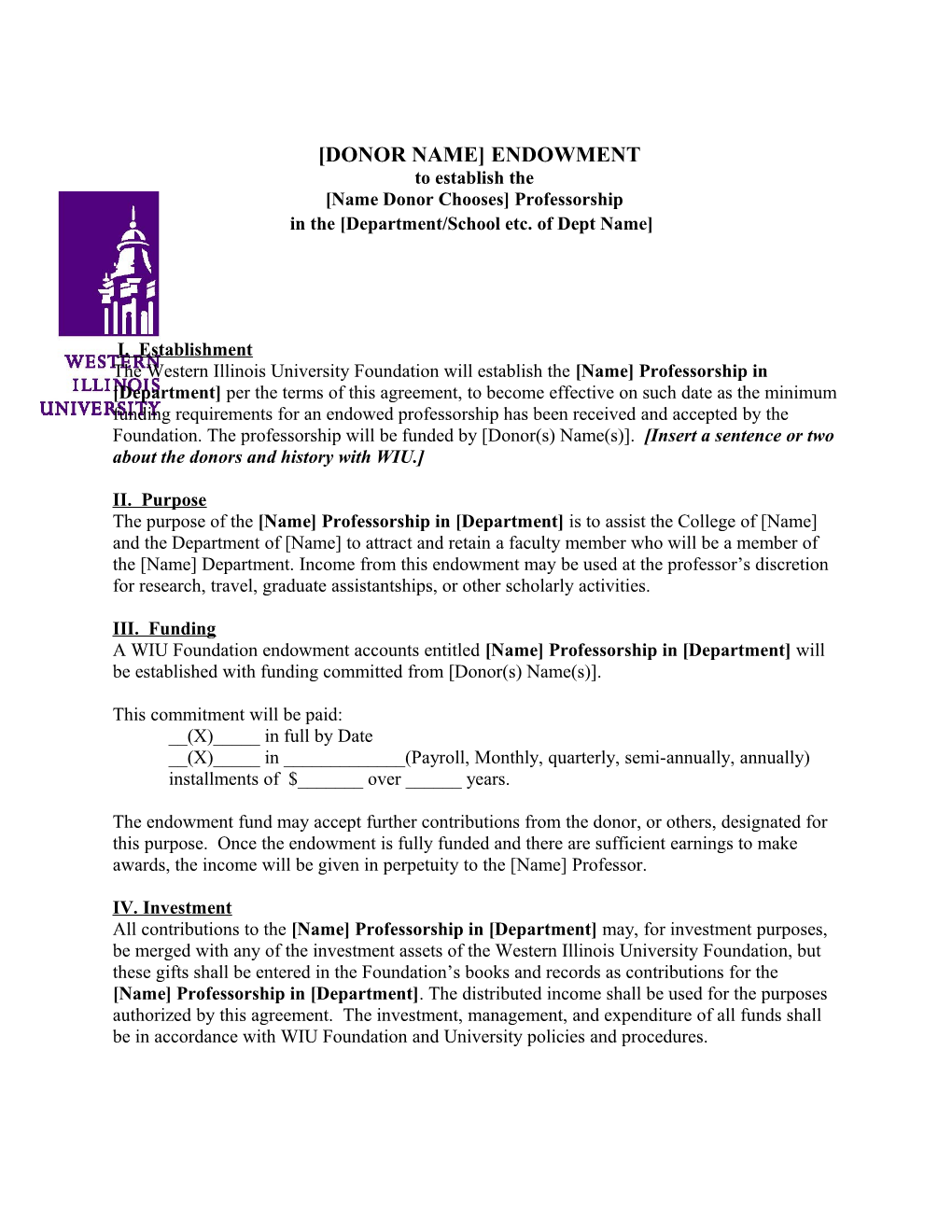 Short Professorship Name Agreement Page 1 of 3