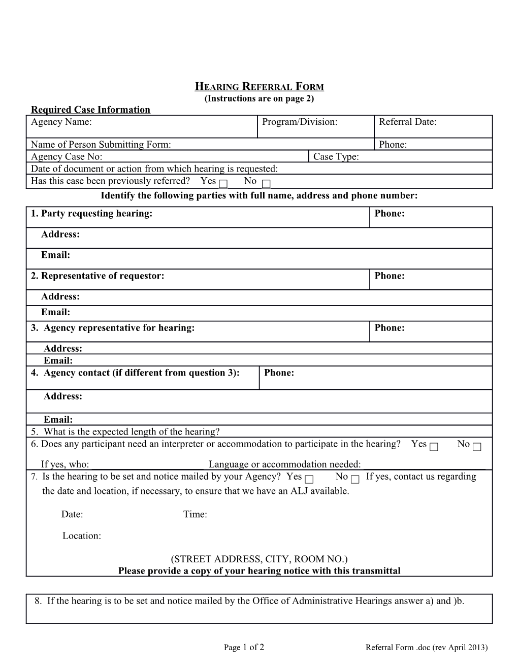 Hearing Referral Form
