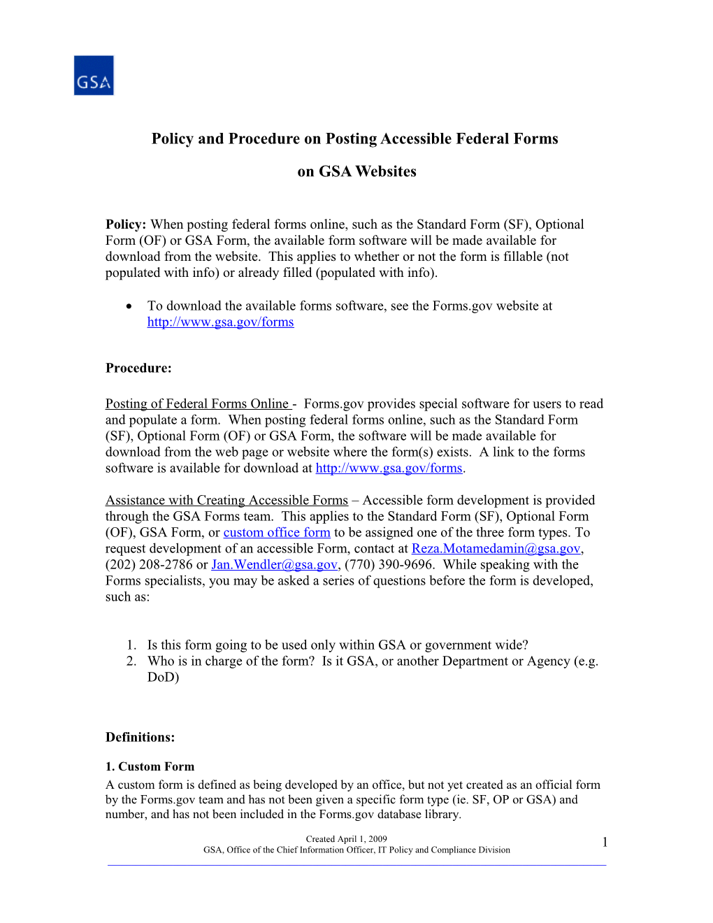 Policyand Procedure on Posting Accessible Federal Forms
