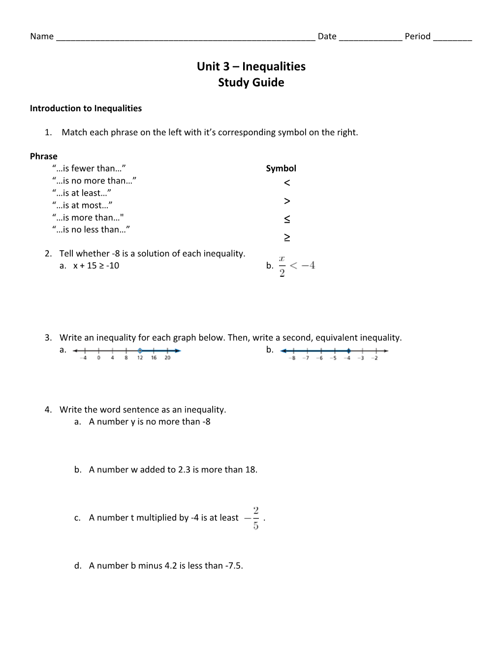 Unit 3 Inequalities