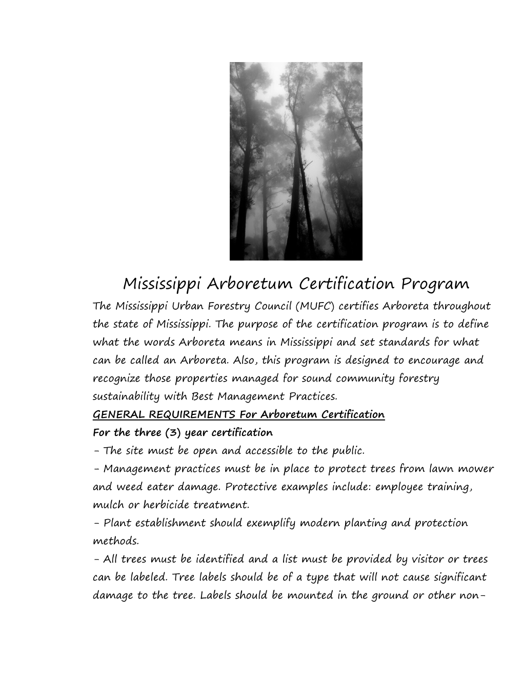 Mississippi Arboretum Certification Program