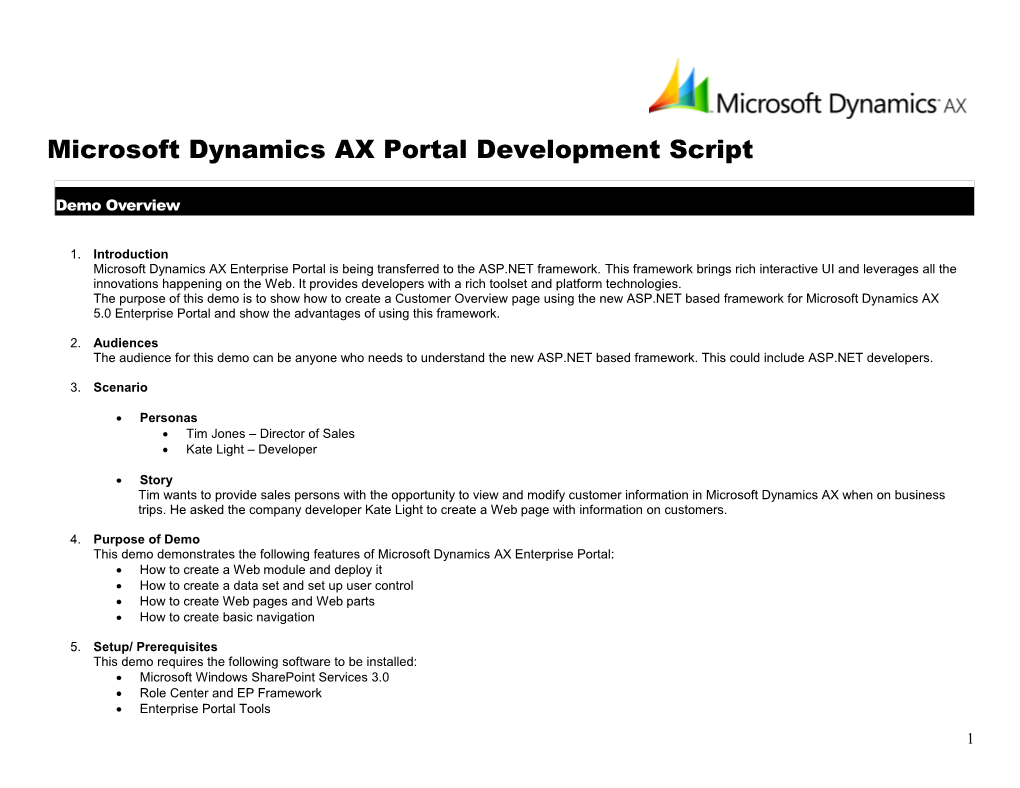 Microsoft Dynamics AX Portal Development Script