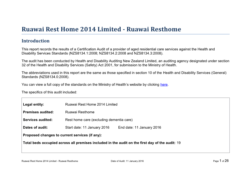 Ruawai Rest Home 2014 Limited - Ruawai Resthome