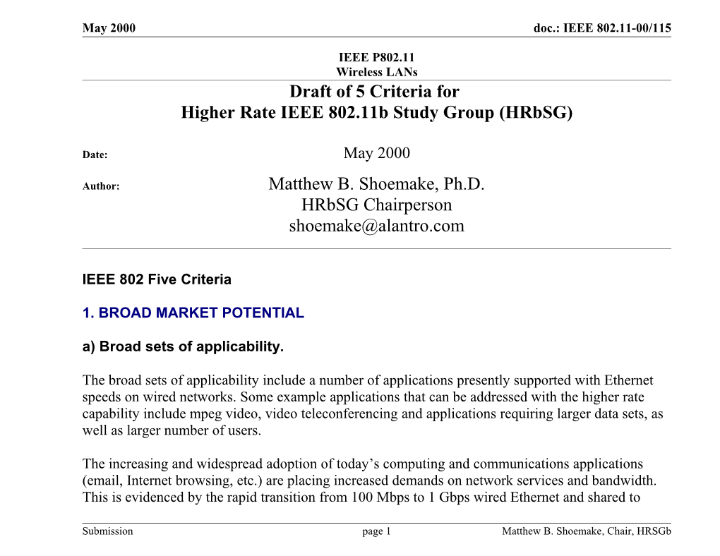 Higher Rate IEEE 802.11B Study Group (Hrbsg)
