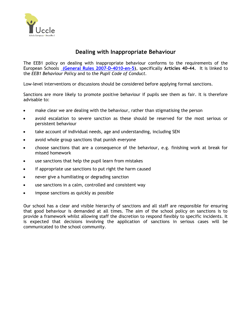 Dealing with Inappropriate Behaviour