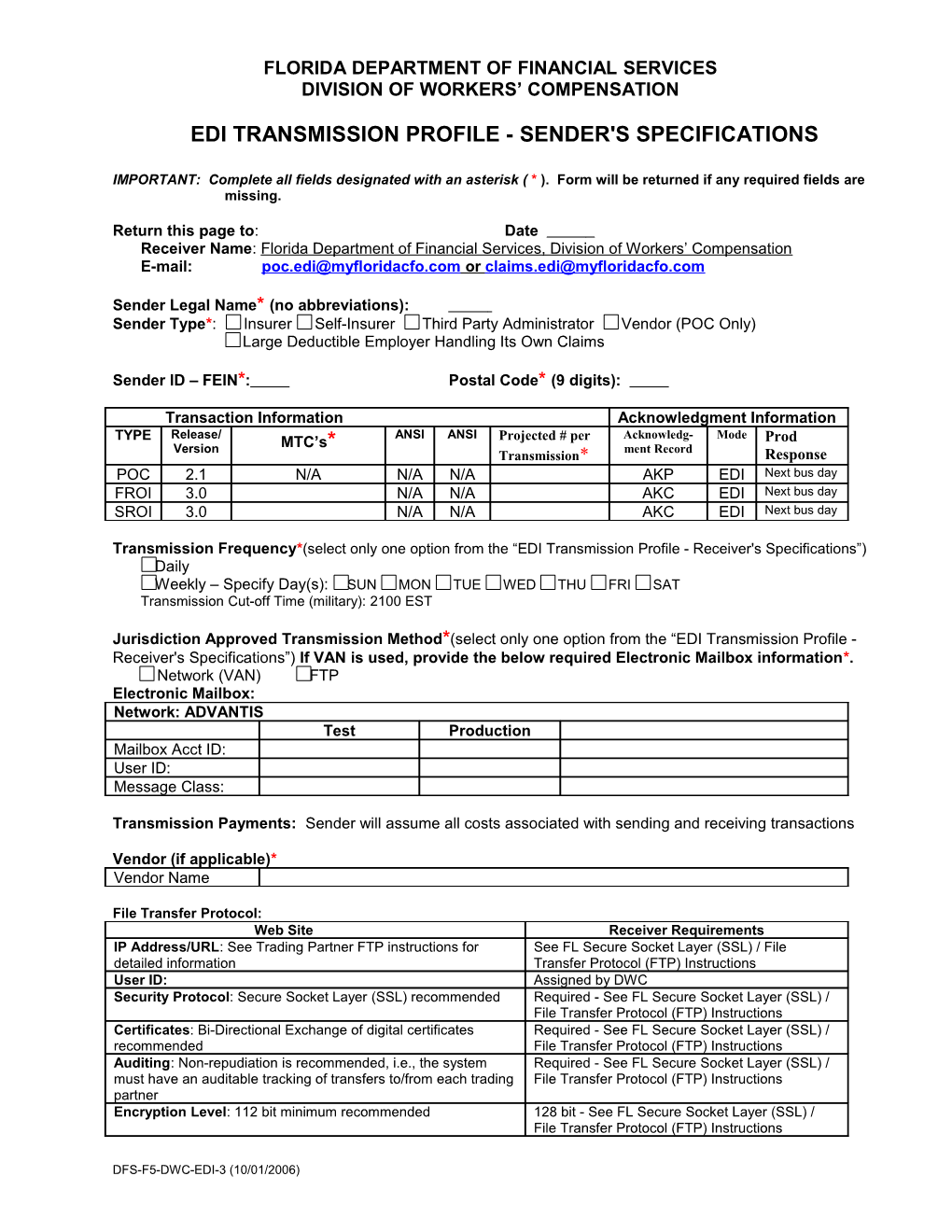 Transmission Profile Receiver's Specifications