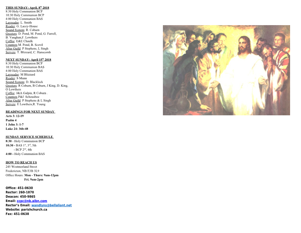 8:30 Holy Communion, BCP (Collect, Epistle and Gospel on Bulletin Insert)