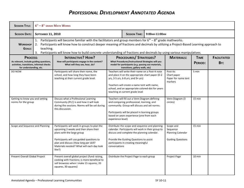 Professional Development Annotated Agenda