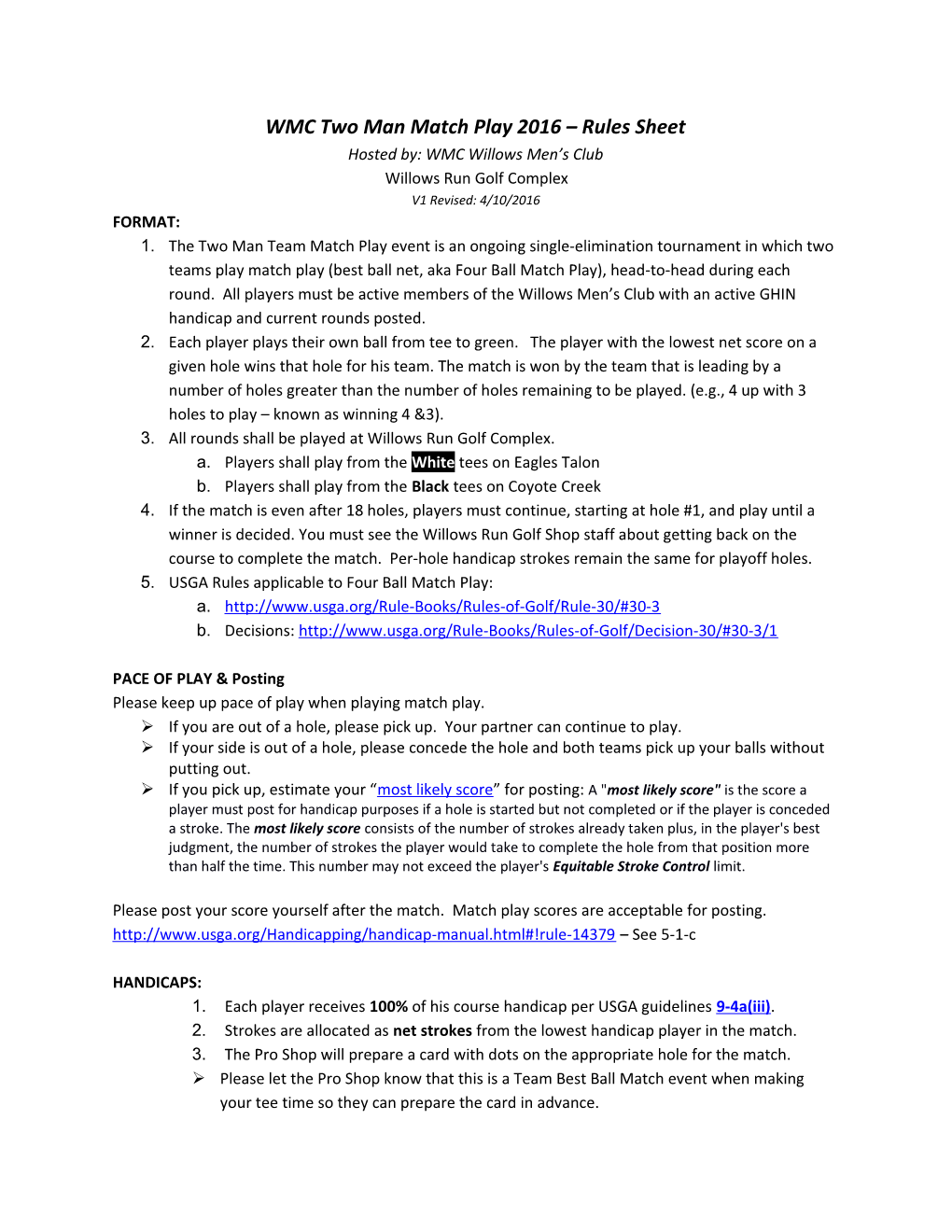 WMC Two Man Match Play2016 Rules Sheet