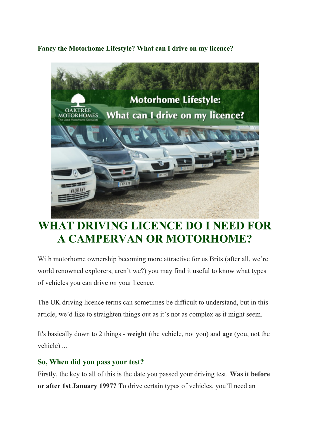 Fancy the Motorhome Lifestyle? What Can I Drive on My Licence?