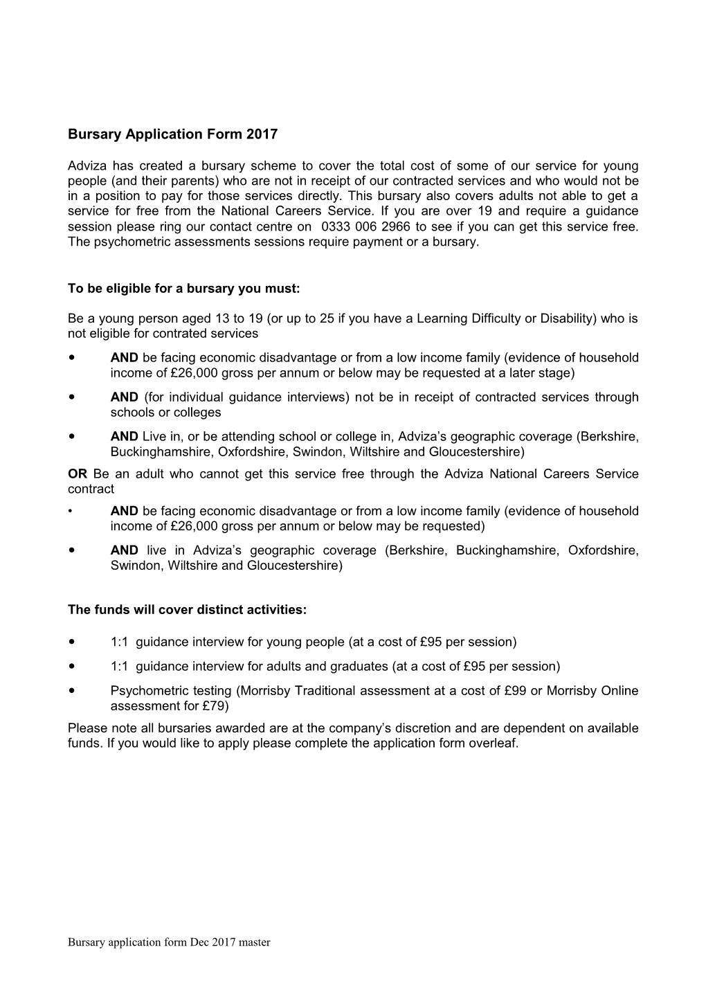Bursary Application Form July 2014