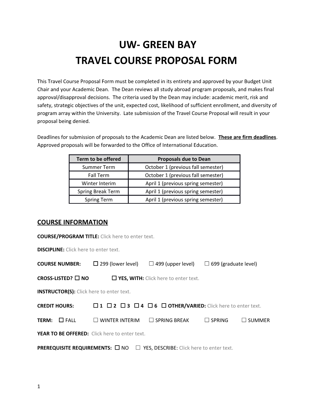 Travel Course Proposal Form