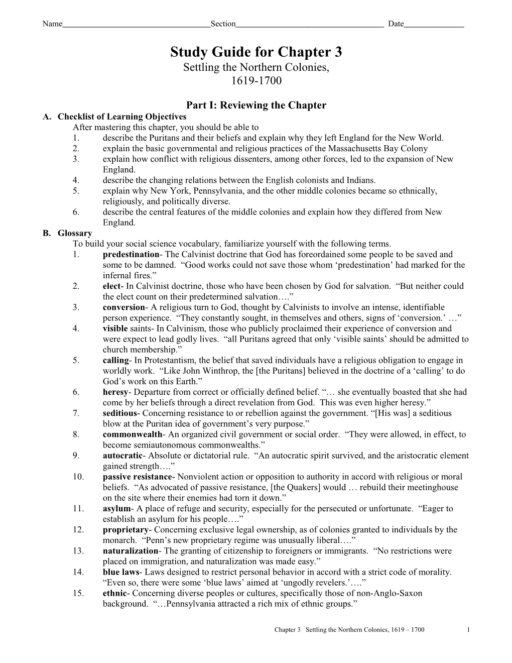 Study Guide for Chapter 3