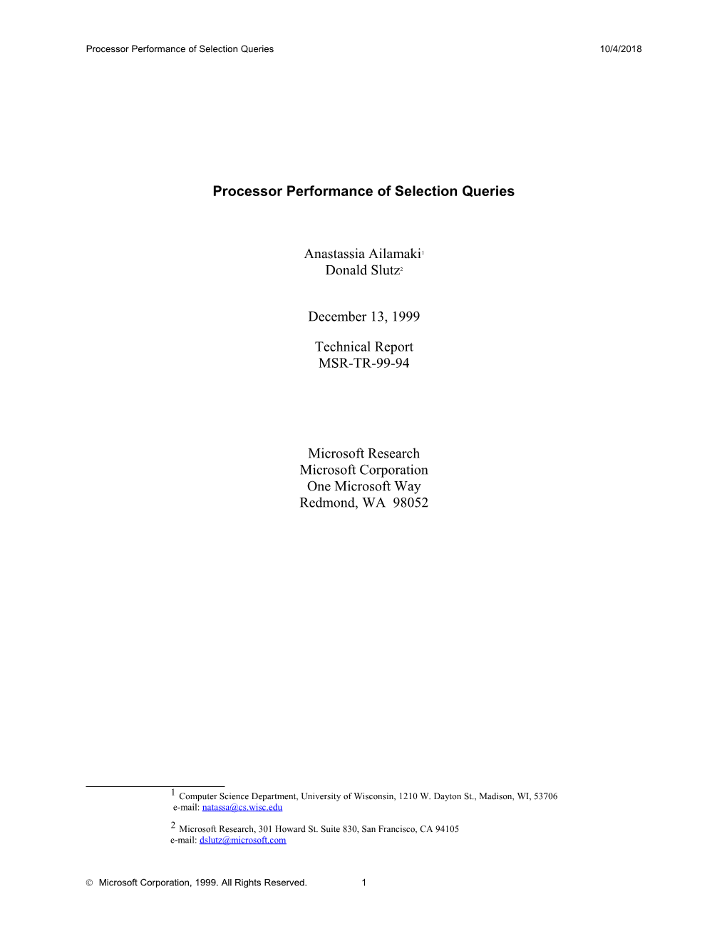 Processor Performance of Selection Queries