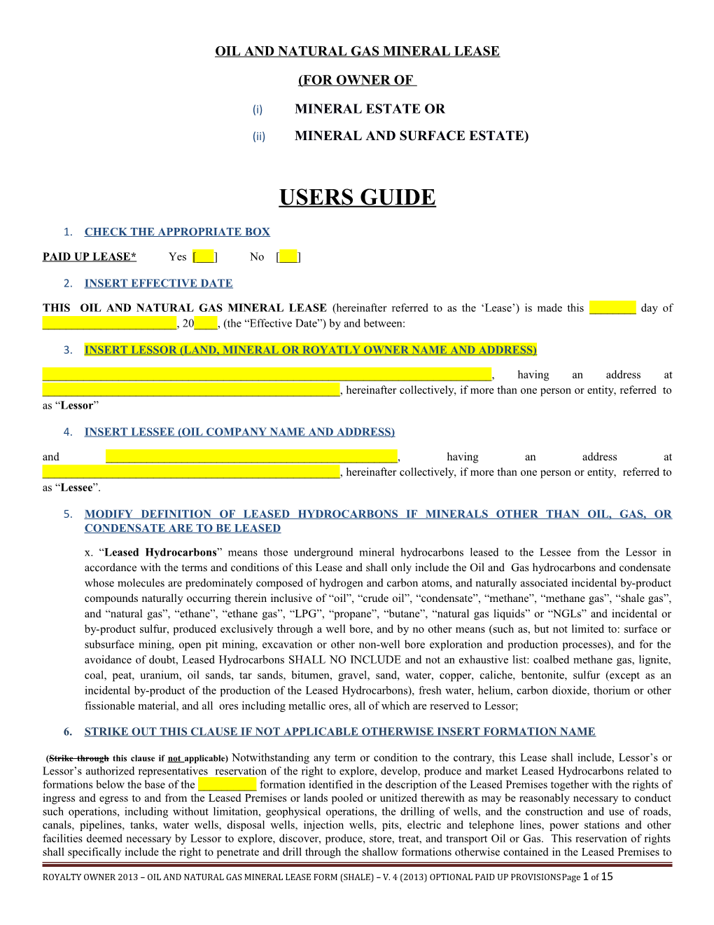 Oil and Natural Gas Mineral Lease