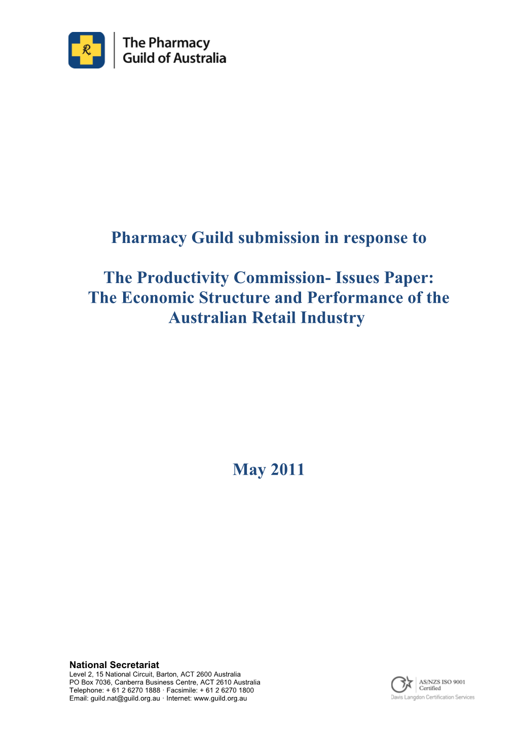 Submission 72 - the Pharmacy Guild of Australia - Economic Structure and Performance Of