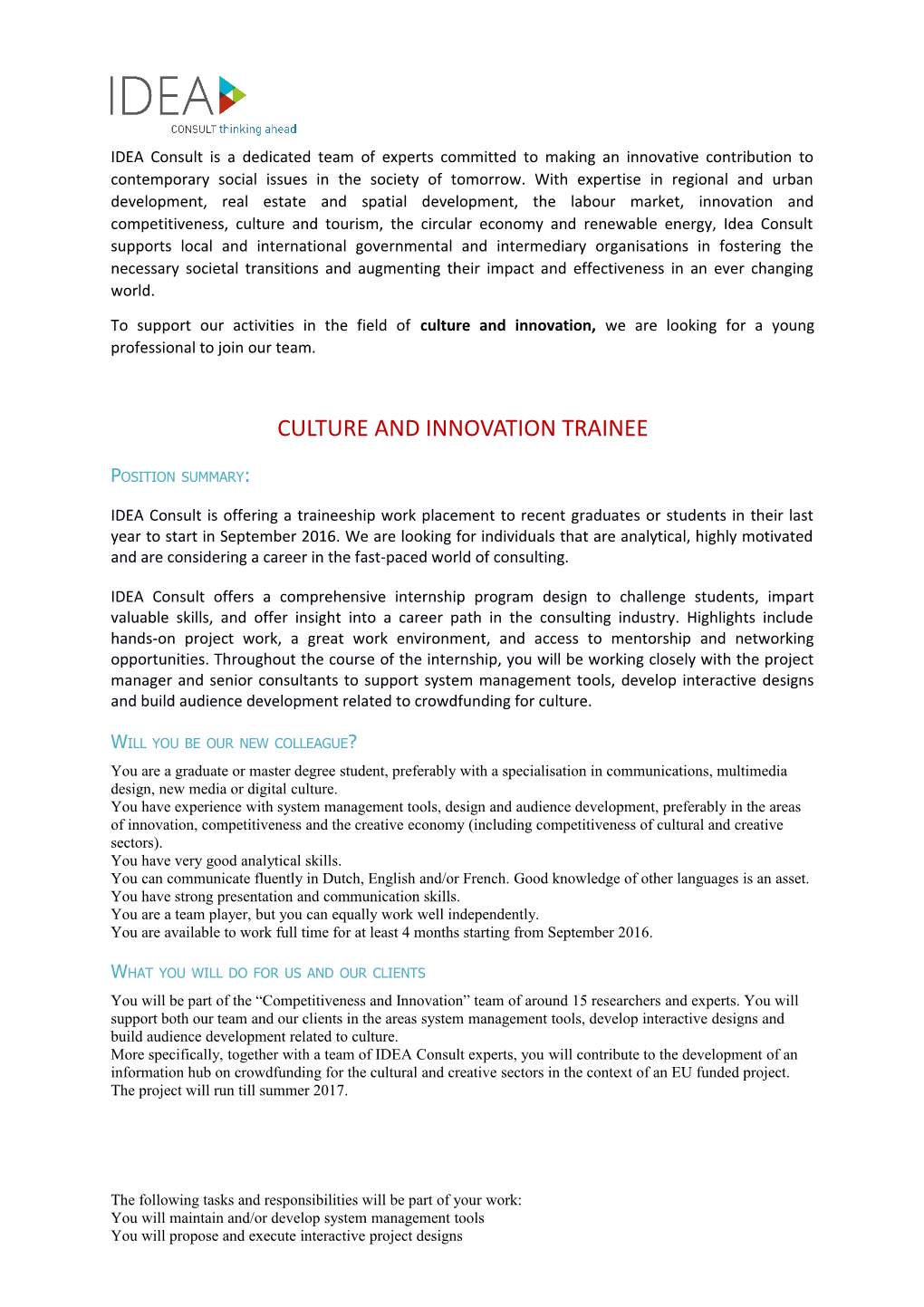 Culture and Innovation Trainee