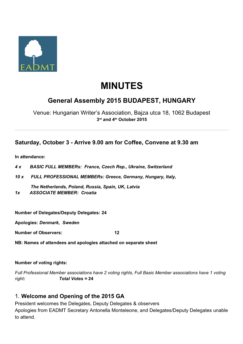 General Assembly 2015 BUDAPEST, HUNGARY