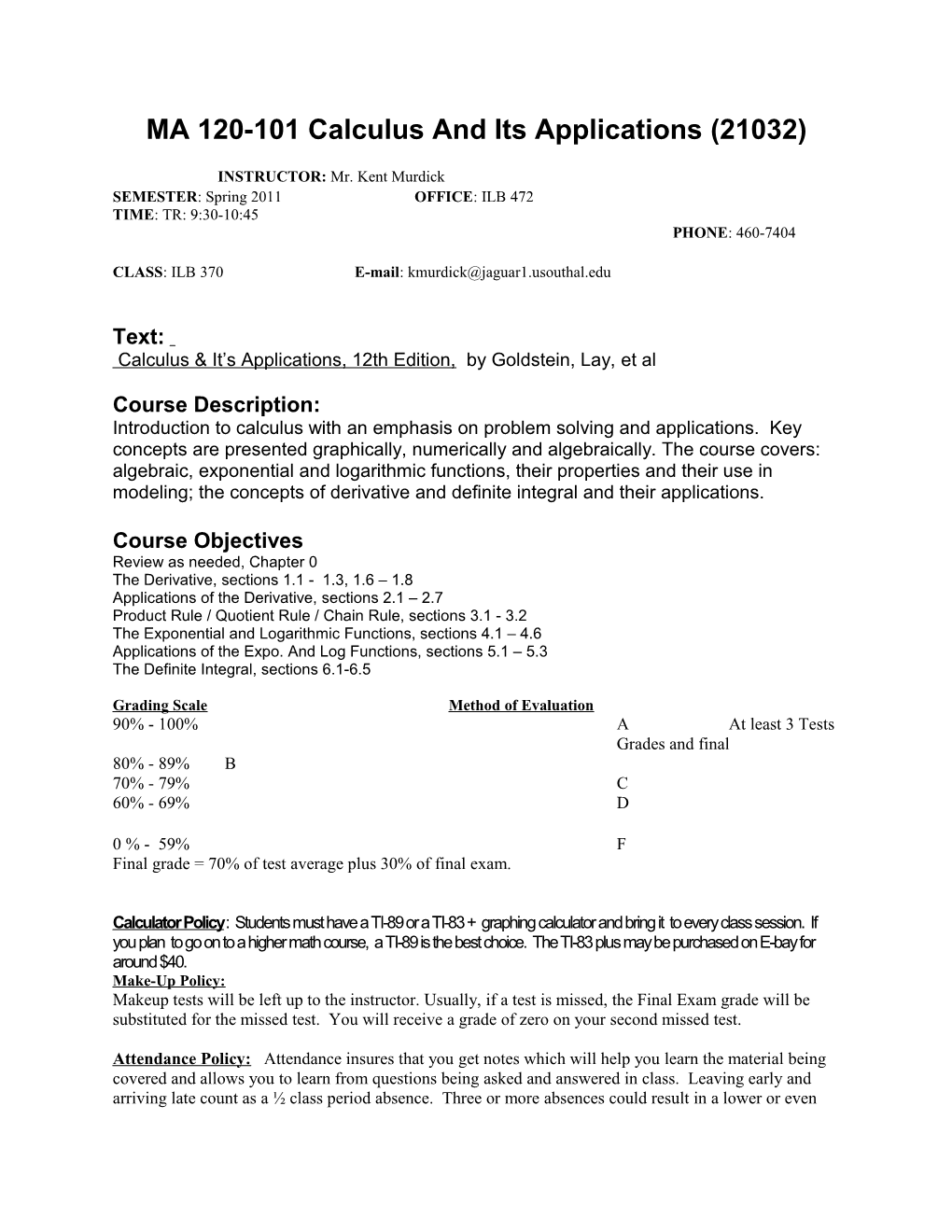 MA 120-101 Calculus and Its Applications (21032)