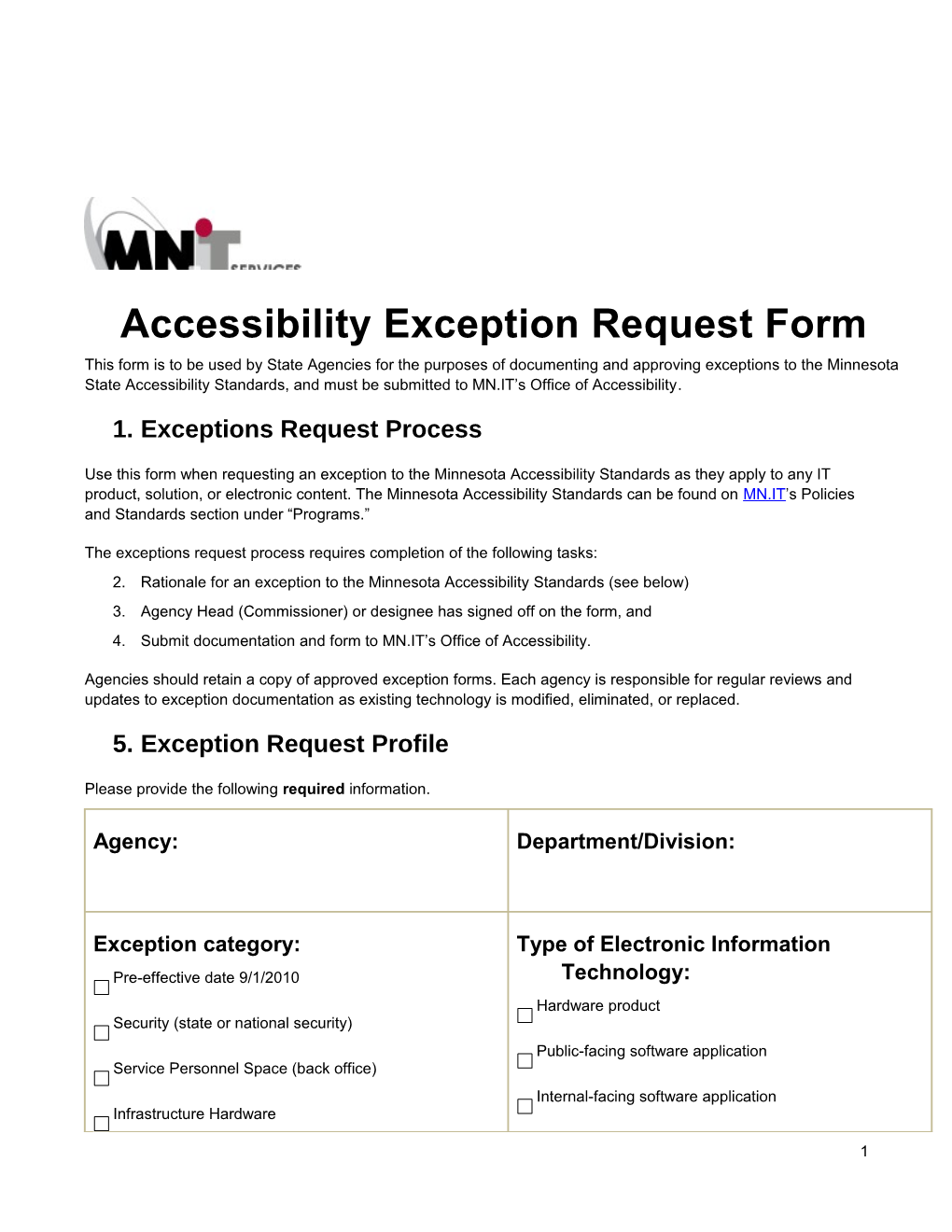 Accessibility Exceptions Form