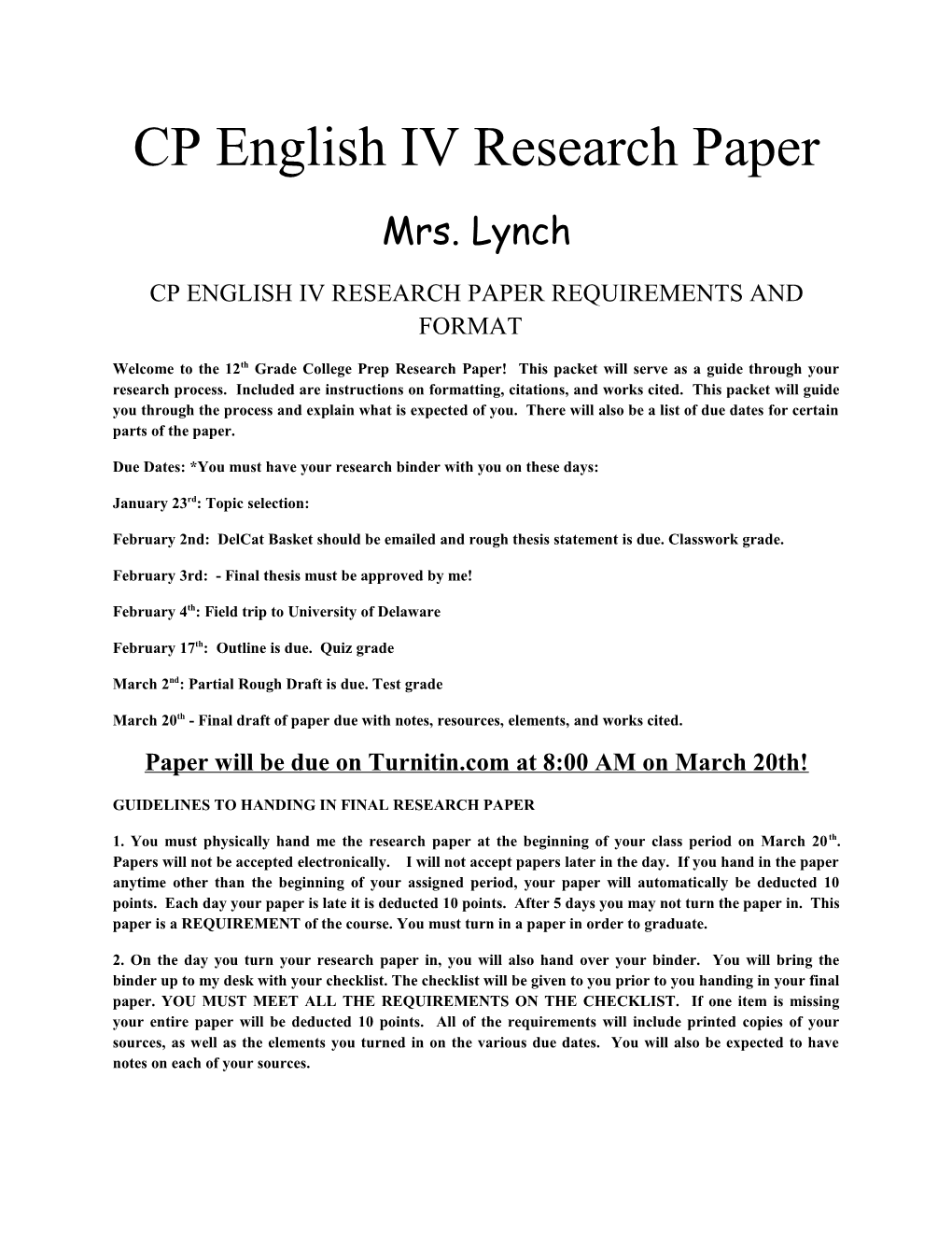 Cp English Iv Research Paper Requirements and Format