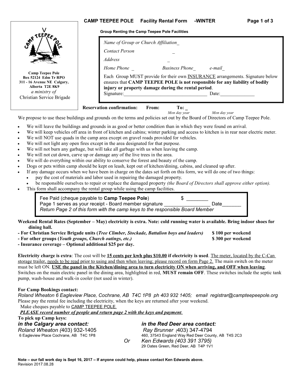 CAMP TEEPEE POLE Facility Rental Form-Winterpage 1 of 3