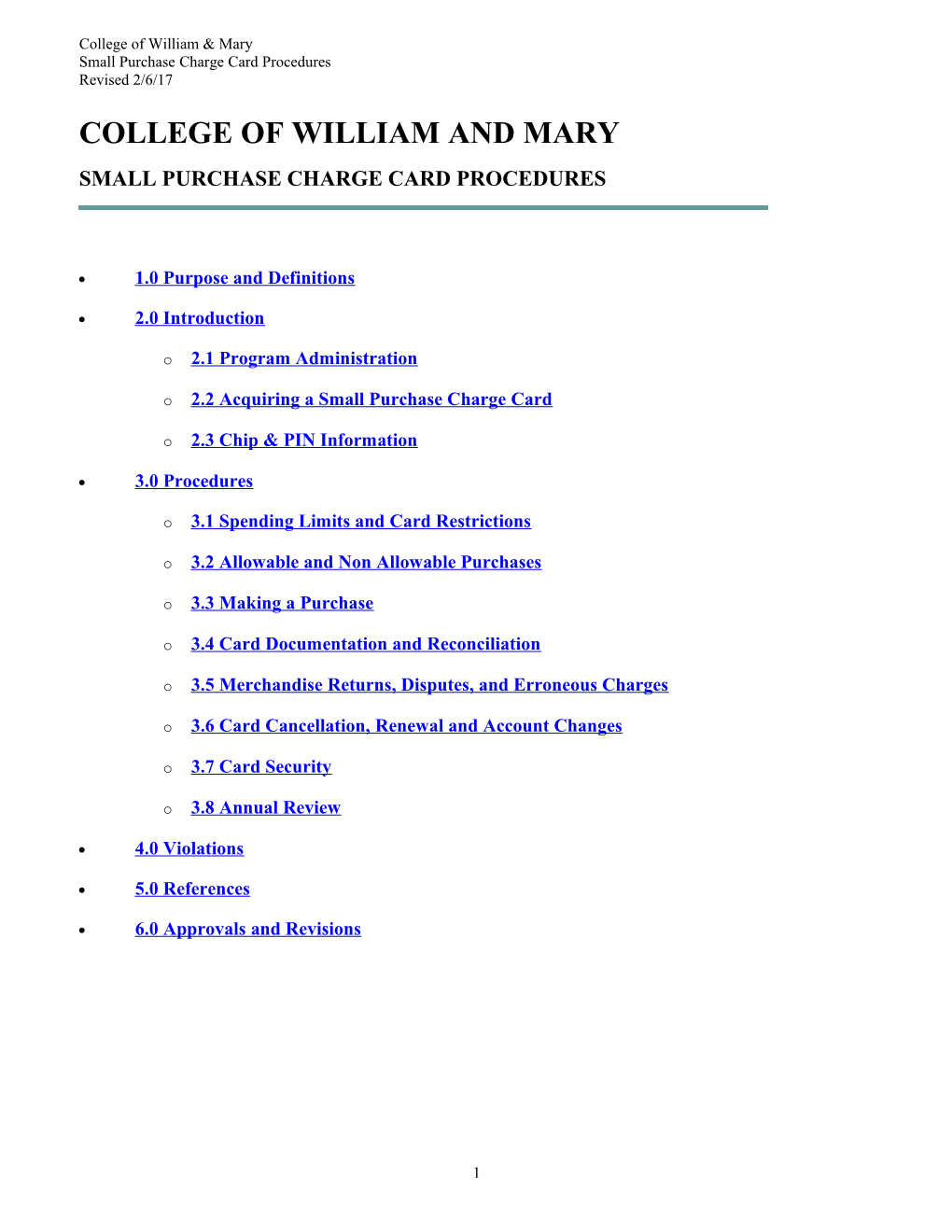 Small Purchase Charge Card Procedures