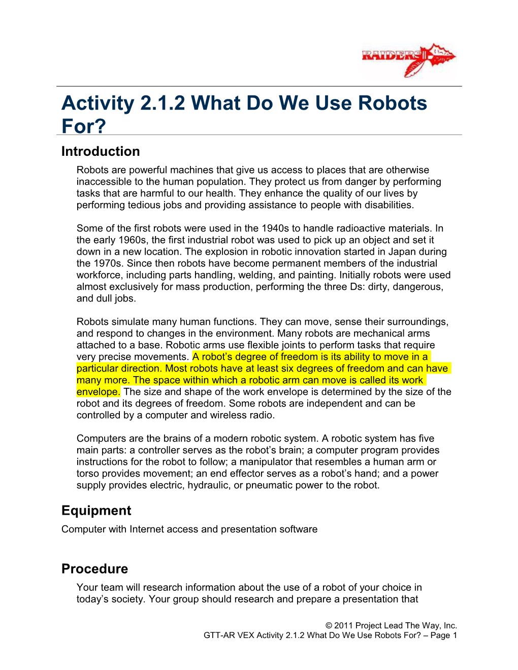 Activity 2.1.2 What Do We Use Robots For?