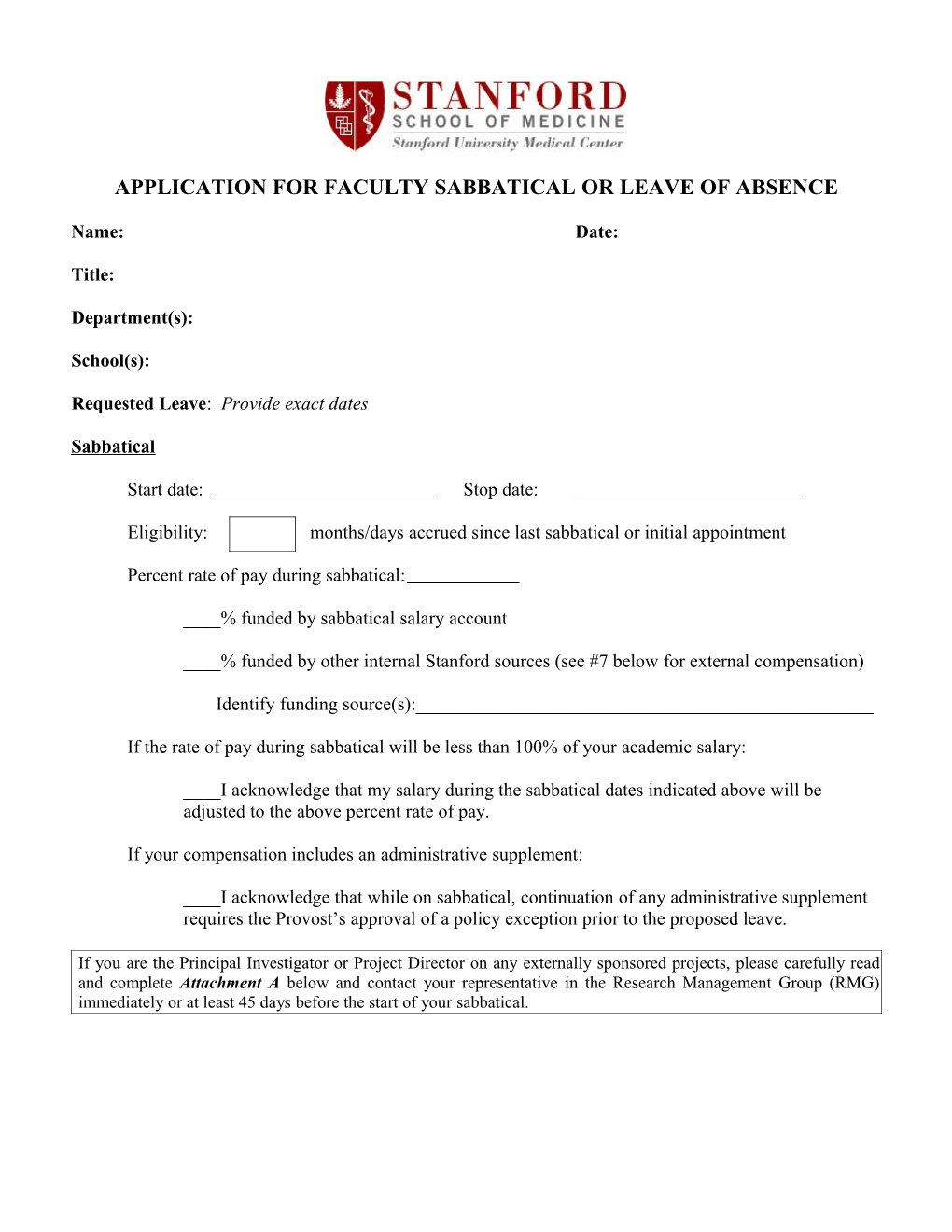 Application for Faculty Sabbatical Or Leave of Absence
